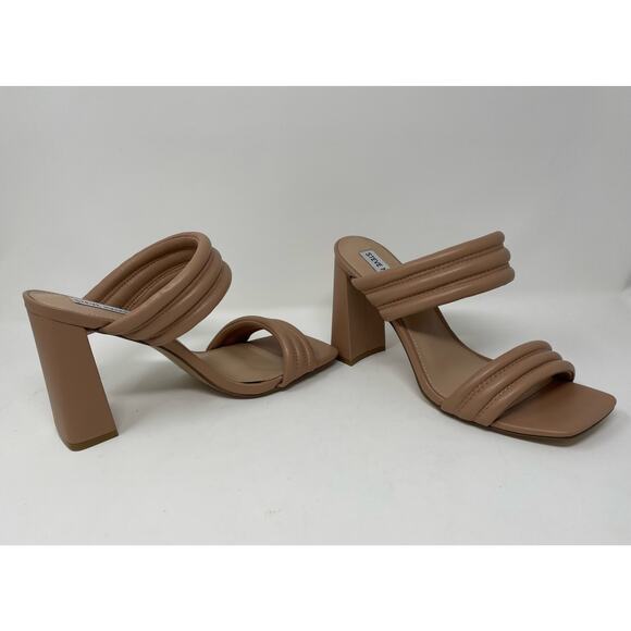 Steve Madden TAHINI Nude Heel Sandal Women's Puff Strap Square Toe Size 10M‎ - Picture 2 of 8